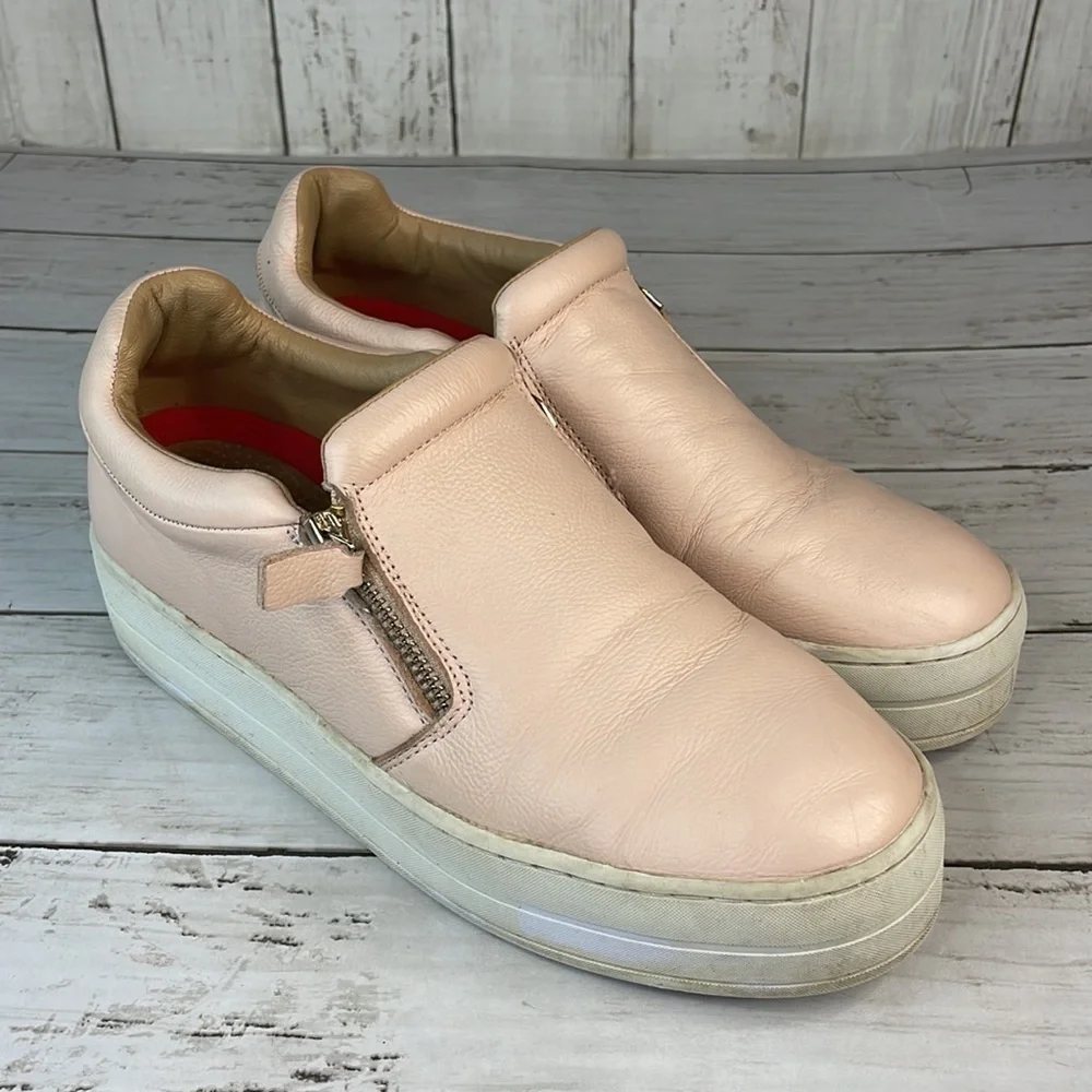 Blush Pink Leather Skechers Street Uplift-Double Zipper Platform SlipOn